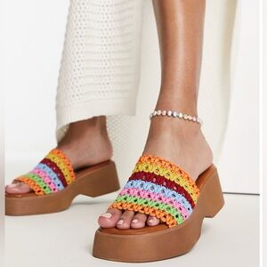 ALDO Yassu chunky mule‎ sandals in bright multi crochet women’s size 9